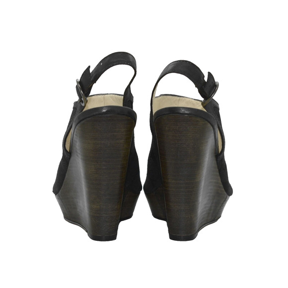 B0 Auth COACH Janet Black Signature Jacquard Hi Heel Wedge Sandal Shoes Sz 8.5M - Picture 6 of 8